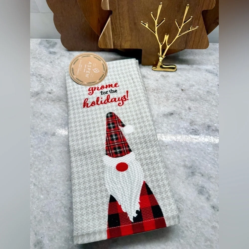 New Christmas Gnome for the Holidays Red & Gray Kitchen Hand Towels Set of 2